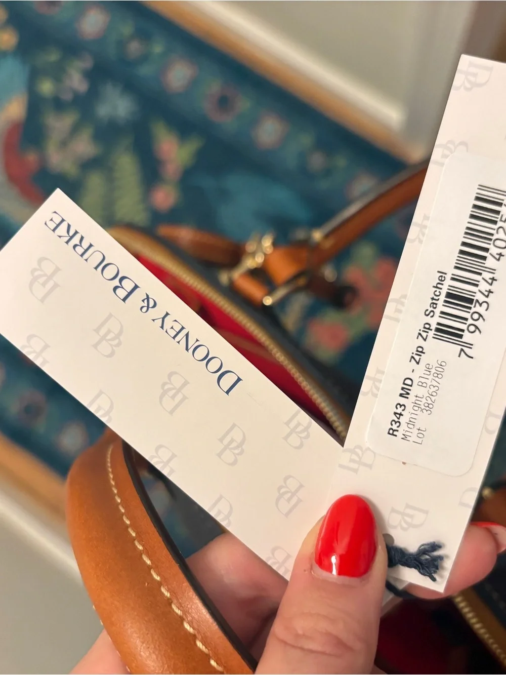 Dooney & Bourke Navy with Tan Trim Pebble Leather Satchel